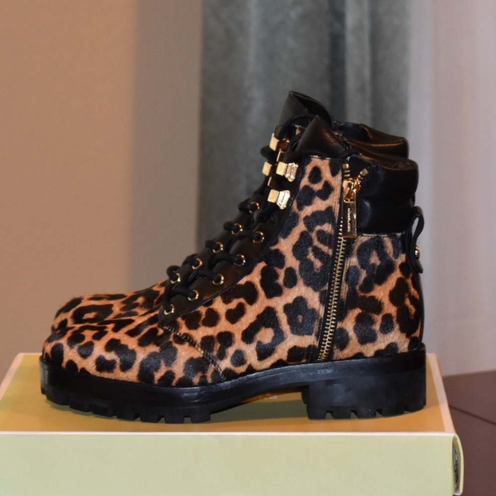 Michael Kors Rosario Cheetah-Print Fur Combat Boot